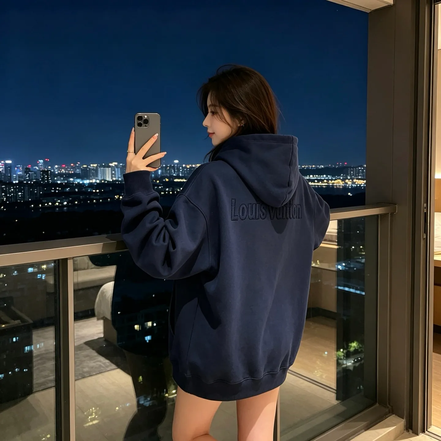 Louis Vuitton/Louis Vuitton tatami embroidered letter logo hole hooded sweatshirt